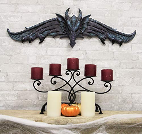 Ebros Large 34.25"Wide Medieval Fantasy Midnight Blue Blood Overwatch Dragon With Open Wings