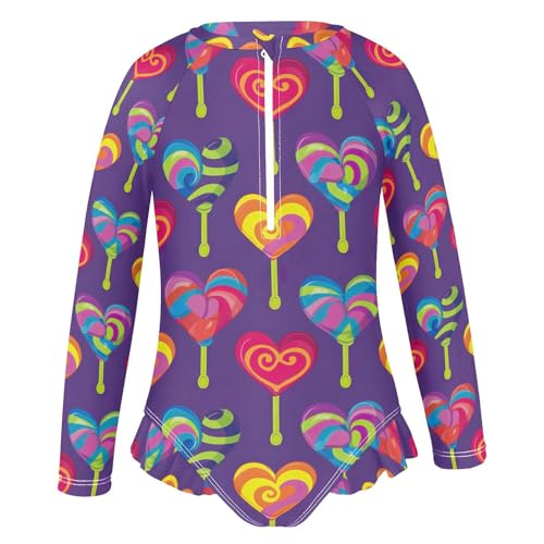 Kawaii Heart Lollipop Girls Long Sleeve Swimsuit UPF 50+ Rashguard Swimwear One Piece Bathing Suit 212203582