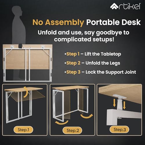 Image of Artikel Foldy Wooden Foldable Study Table Computer Desk for Home Office| Compact Portable Writing Desk for Students, Adults| No Assembly Folding Laptop Table, Workstation & PC Desktop Tables 80*40cm