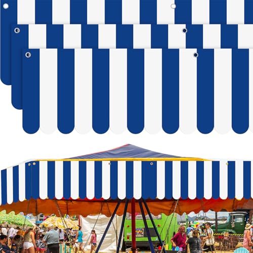 Image of Preboun 3 Pcs Carnival Awning Decorations Tent Circus Hanging Decorations Carnival Banner Concession Stand Sign Canopy Awning for Pirate Summer Party, 9.84''x78.74'' (Navy Blue and White)