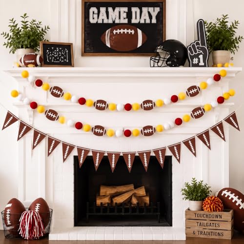 Image of Tatuo 3 Pcs 17.72 ft Football Felt Ball Garland Sports Rugby Pompom Pennant Bunting Banner for Football Game Day Sports Party Decorations