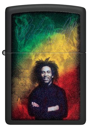 Image of Zippo Black Light Bob Marley Design Black Matte Pocket Fuel Refillable Windproof Lighter, BIS Certified