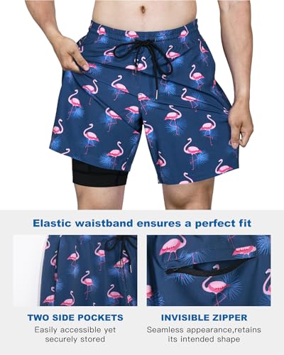Image of SURF CUZ Mens Swim Trunks with Compression Liner Swim Shorts 7 inch Swimming Trunks Stretch 7 Inch Swim Suits Quick Dry