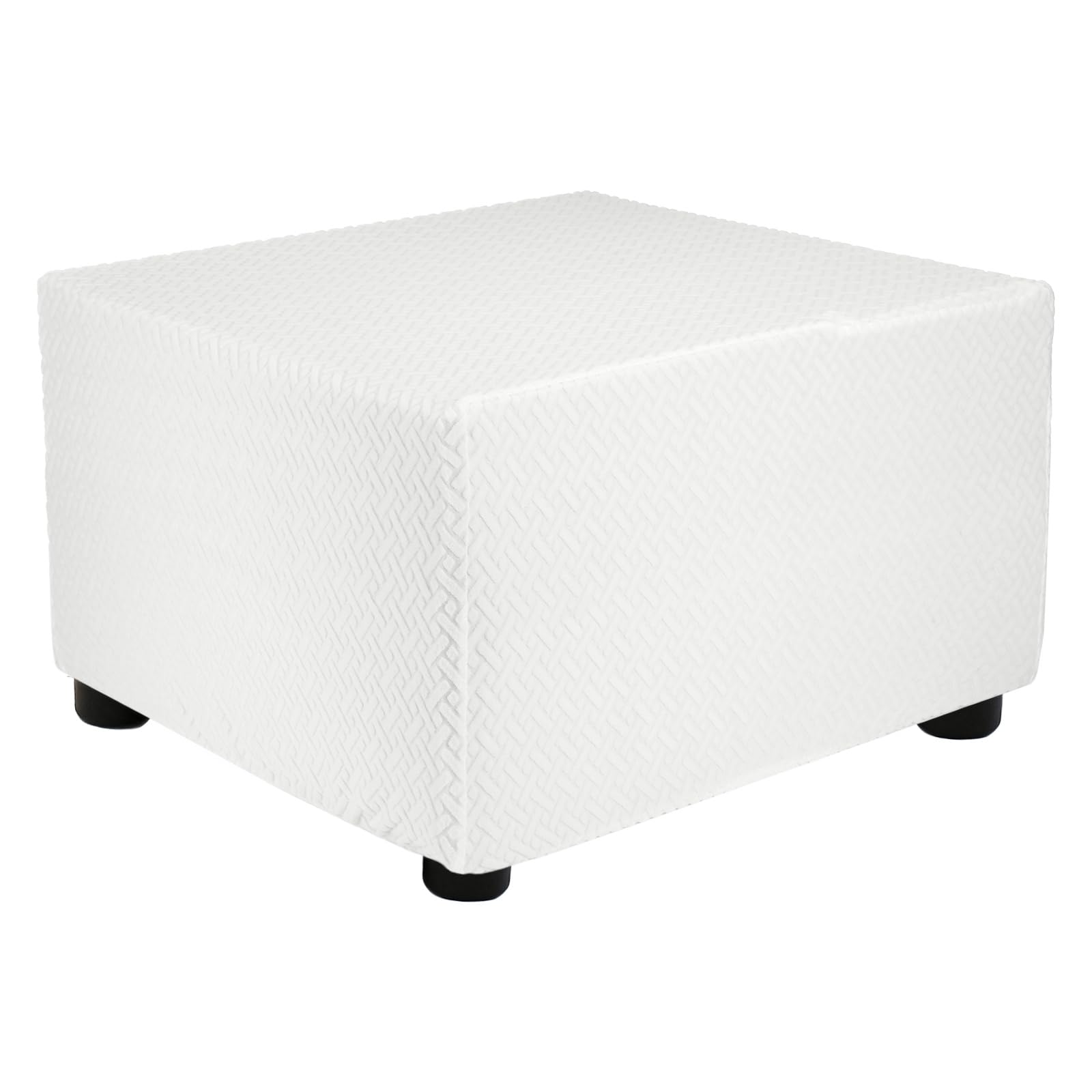 Photo 1 of uxcell Stretch Ottoman Cover Twill Square Ottoman Slipcover with Elastic for Foot Stool Living Room Bedroom Fit Length 57-70cm / 23"-27", Medium, White