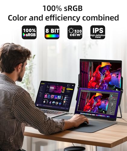 Image of Ingnok Dual Monitor, Dual 15.6 inch & 18.5 inch Laptop Screen Extender with 4 Speakers, Mini HDMI and Type-C Ports Ensure Easy Plug-and-Play with laptops, PCs, and Mini PCs