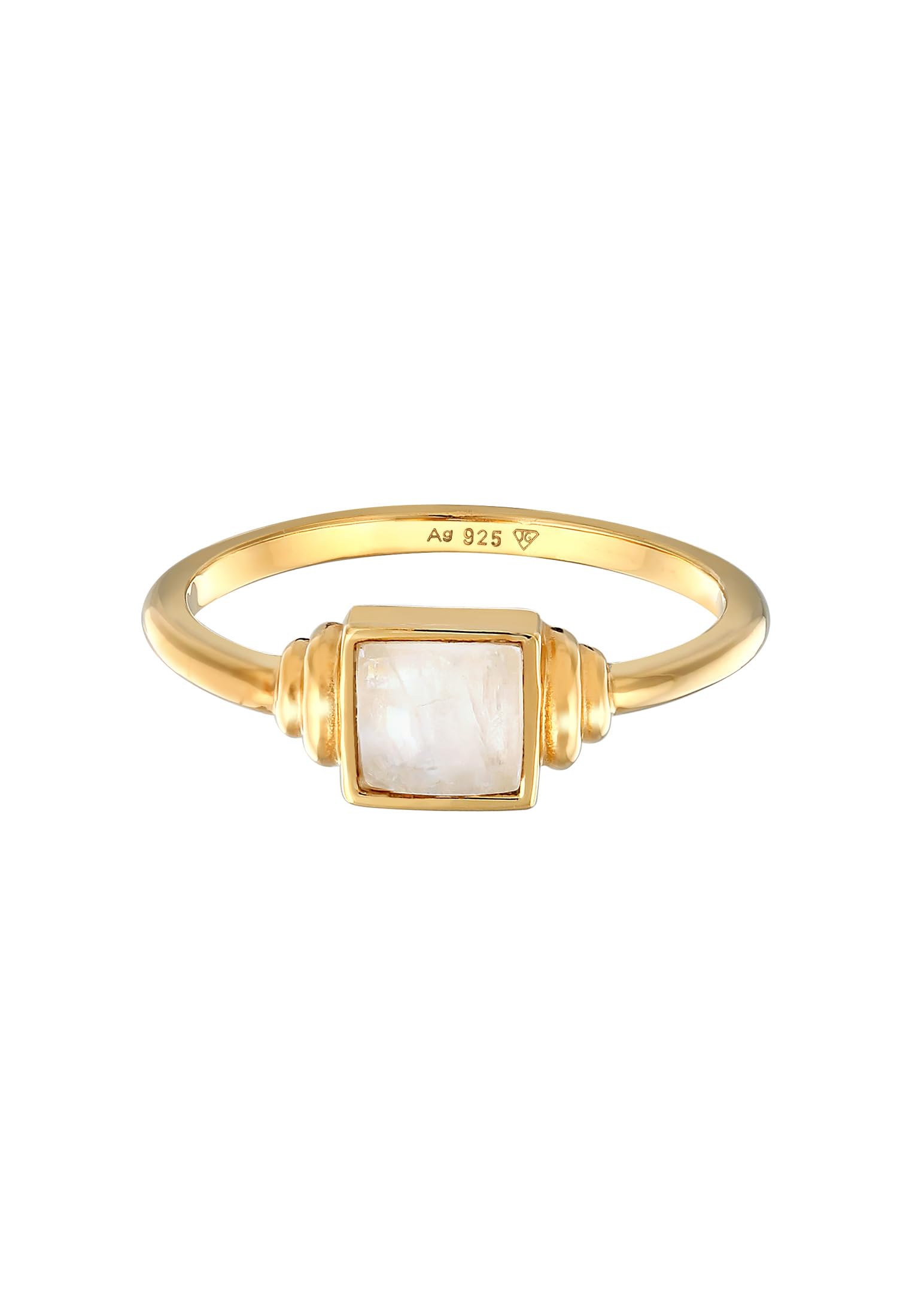 Elli Ring Damen Quadrat Vintage mit Mondstein 925 Sterling Silber Vergoldet