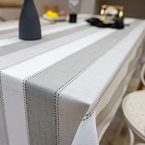 Nappe en coton et lin à rayures grises pour buffet et table chic - 6