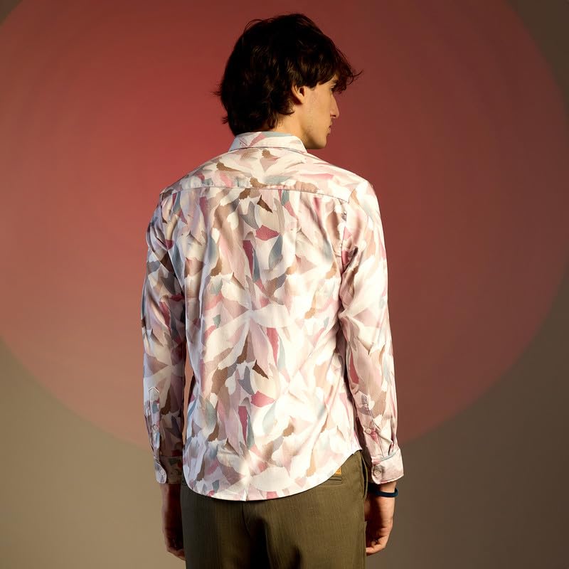 Image of CAHOOT Men's Foliage Strokes Shirt for Casual Wear | Spread Collar | Long Sleeve | Button Closure | Shirt Crafted with Comfort Fit for Everyday Wear