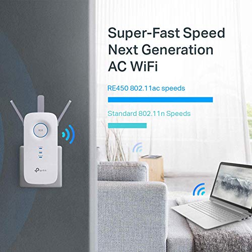 Product Image 1: TP-Link AC1750 WiFi Extender (RE450), PCMag Editor’s Choice, Up to 1750Mbps, Dual Band WiFi Repeater, Internet Booster, Extend WiFi Range further