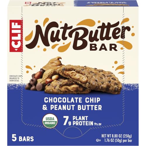 Image of CLIF Nut Butter Bar - Chocolate Chip & Peanut Butter - Filled Energy Bars - Non-GMO - USDA Organic - Plant-Based - Low Glycemic - 1.76 oz., 5 Count (Pack of 6)