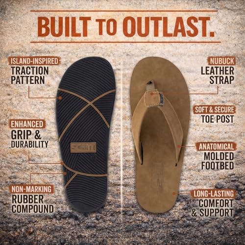 Image of Scott Hawaii Men's Luna Sandal | Leather Flip Flop with Arch Support and Heel Cup