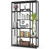 Tribesigns Bookcase Bookshelf with Metal Mesh, Industrial 6-Staggered Etagere Bookcase Book Shelves, Display Shelf Storage Organizer for Home Office (Black)