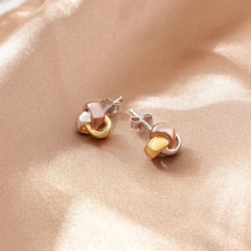 CHIC & ARTSY Love Knot Earrings Gold Plated 925 Sterling Silver Tri-tone White,Yellow,Love Knot Stud Earrings Dainty 8mm 10mm High Polished Stud Earrings for Women4