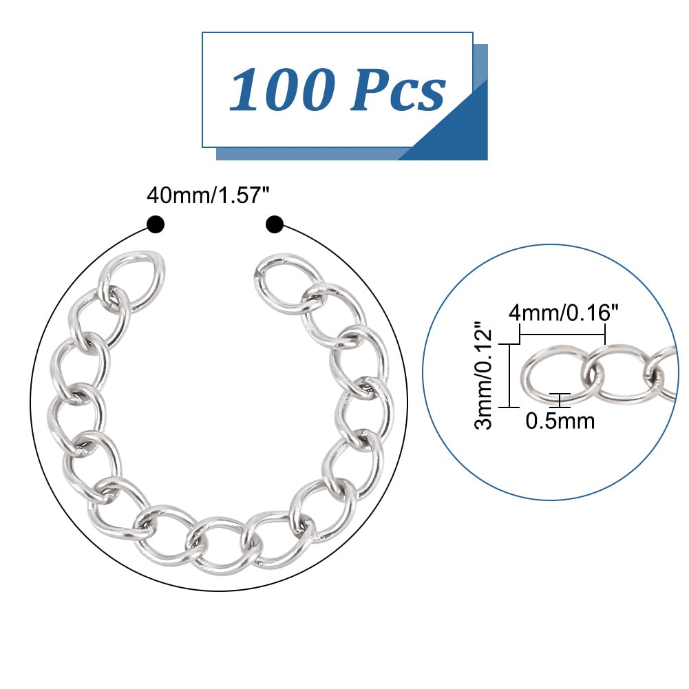 100 Pièces Rallonges De Chaîne Acier Inoxydable - 2 Couleurs (Or/Argent) - 25-52mm - Pour Bijoux
