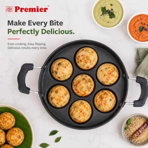 Image of Premier Non-Stick 7 Cavity Paniyaram Pan | for Kuzhi Paniyaram, Appe, Paddu & Gunta Ponganalu | Induction Base