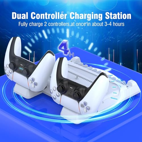 Image of New World Cooling Stand for PS5 / PS5 Slim,Dual Controller Charging Stand Charging Dock Vertical Stand for PS5 Slim / PS5 Fat for Playstation5 Digital /Disc Edition with 11pcs Game Rack Organizer