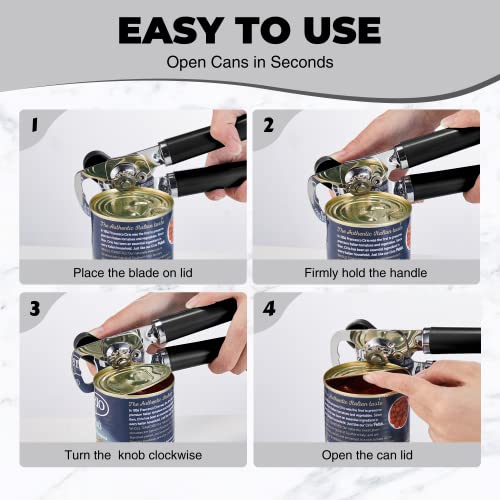 Kuchecraft Can Opener Manual, Heavy Duty Handheld Can Opener With Stainless Steel Sharp Blade, Hand Can Opener With Ergonomic Hand Grip And Larger Turning Knob, Built In Bottle Opener(Black) #TOP5