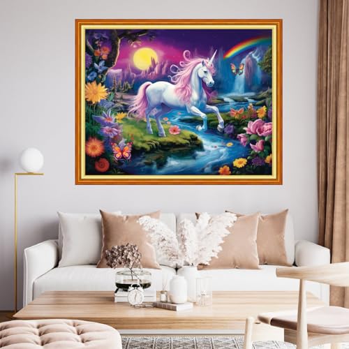 Image of Findvoor Stamped Cross Stitch Kits for Beginner Embroidery Kits for Beginners Adults DIY 11CT Cross Stitch Patterns Needlepoint Kits Crossstitching Kits-Unicorn Landscape 16x20 inch