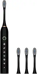 Escova de dentes elétrica Preta sônica recarregável, ideal para adultos e crianças, 6 modos opcionais 4 cabeças de escova, USB Escova de dentes ultrassônica elétrica de carregamento rápido com temporizador integrado