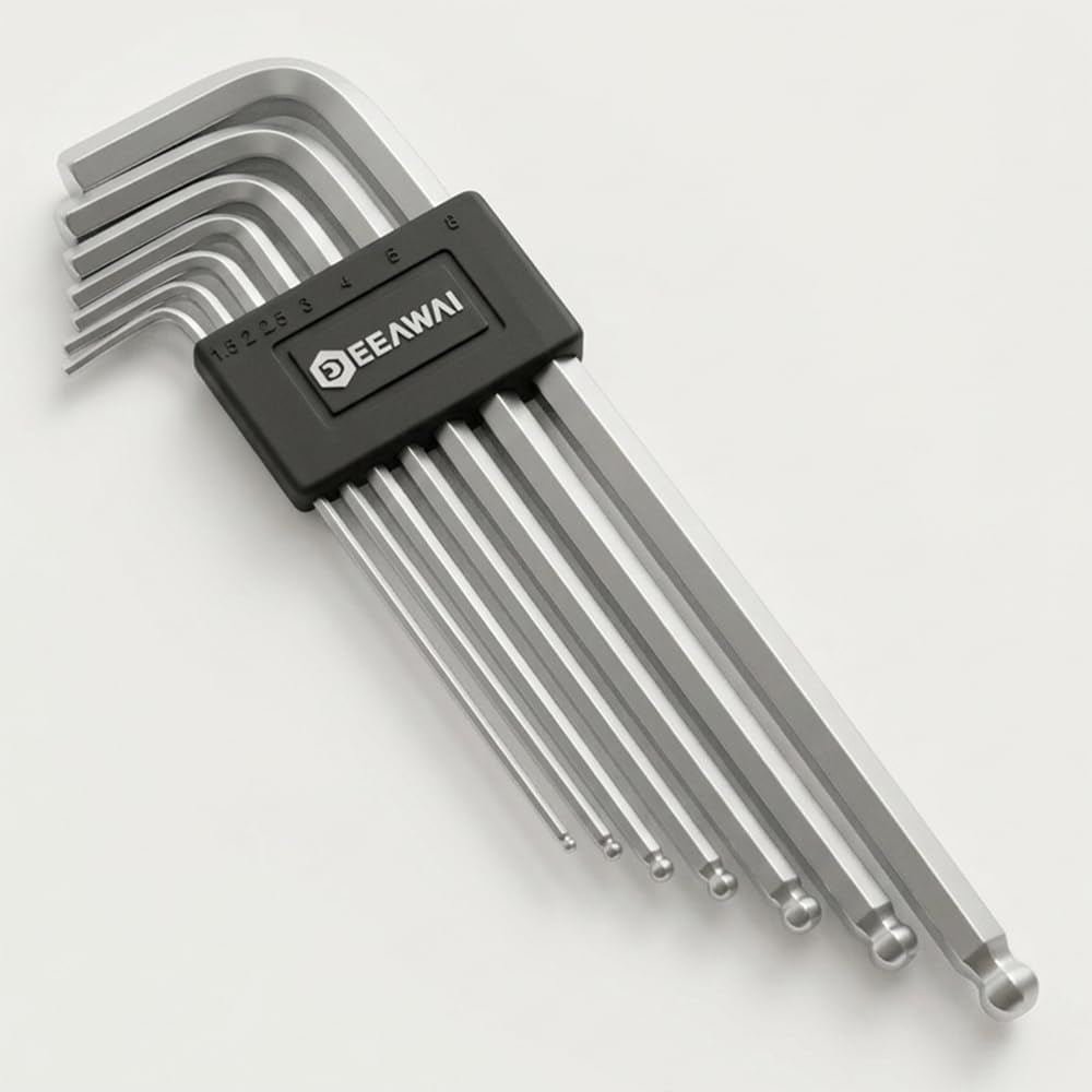 六角レンチセット 7本組 初心者向け ボールヘッドロングアーム六角棒レンチセット 1.5mm-6mm 軽量 ポータブル アレンキーセット Cr-V 六角レンチ Lレンチ DIY デジタル修理 自転車バイク修理に適用, 重さわずか99g