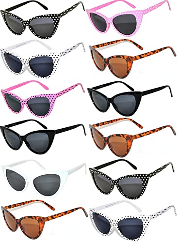 OWL 12 Pack Cat Eye Sunglasses for Women, UV Protected Vintage Sunglasses Bulk, Beautiful Mix Colors Cateye Shades for Women