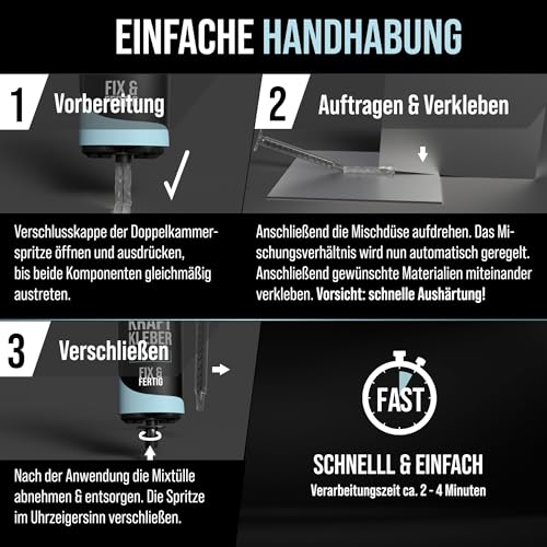 PROCREA® 2K Epoxidkleber \Kraftkleber\ [inkl. 4x Mischern] Extra starker & transparenter 2-Komponenten-Kleber für innen und außen - Fix & Fertig für Metall, Kunststoff, Glas, Stein, Keramik