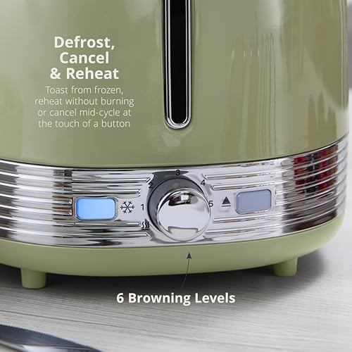 Swan ST19028GRN Retro 2 Slice Toaster with 6 Browning Levels for Toast, Bagels, Breakfast Muffins, Defrost/Reheat/Cancel, Hidden Cord Storage, Non-Slip Feet, 930W, Green and Stainless Steel - Image 5