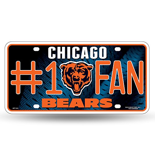 Rico Industries NFL #1 Fan Metal License Plate Tag, Chicago Bears