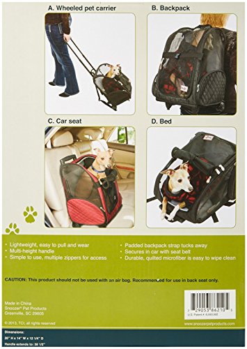 Snoozer Roll Around Travel Dog Carrier Backpack 4-in-1- Rolling Backpack Pet Carrier with Wheels for Cats & Dogs, Pet Stroller, Travel Bag for Pets Up to 15 Lbs - Black, Medium