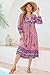 R.Vivimos Women's Long Sleeve Floral Print Retro V Neck Tassel Bohemian Midi Dresses (Large, Pink)