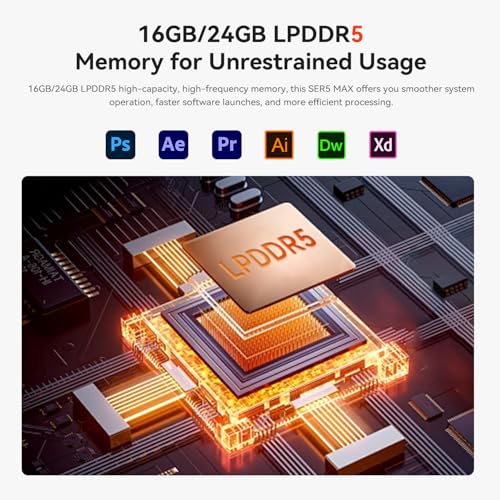 Image of Beelink SER5 MAX Mini PC, AMD Ryzen 7 7735U(6nm, 8C /16T) up to 4.75GHz, Mini Computer 16GB LPDDR5 RAM 500GB NVME SSD, Micro PC 4K@60Hz Triple Display, Mini Gaming Computer WiFi6 /BT5.2 /HTPC /W-11 Pro