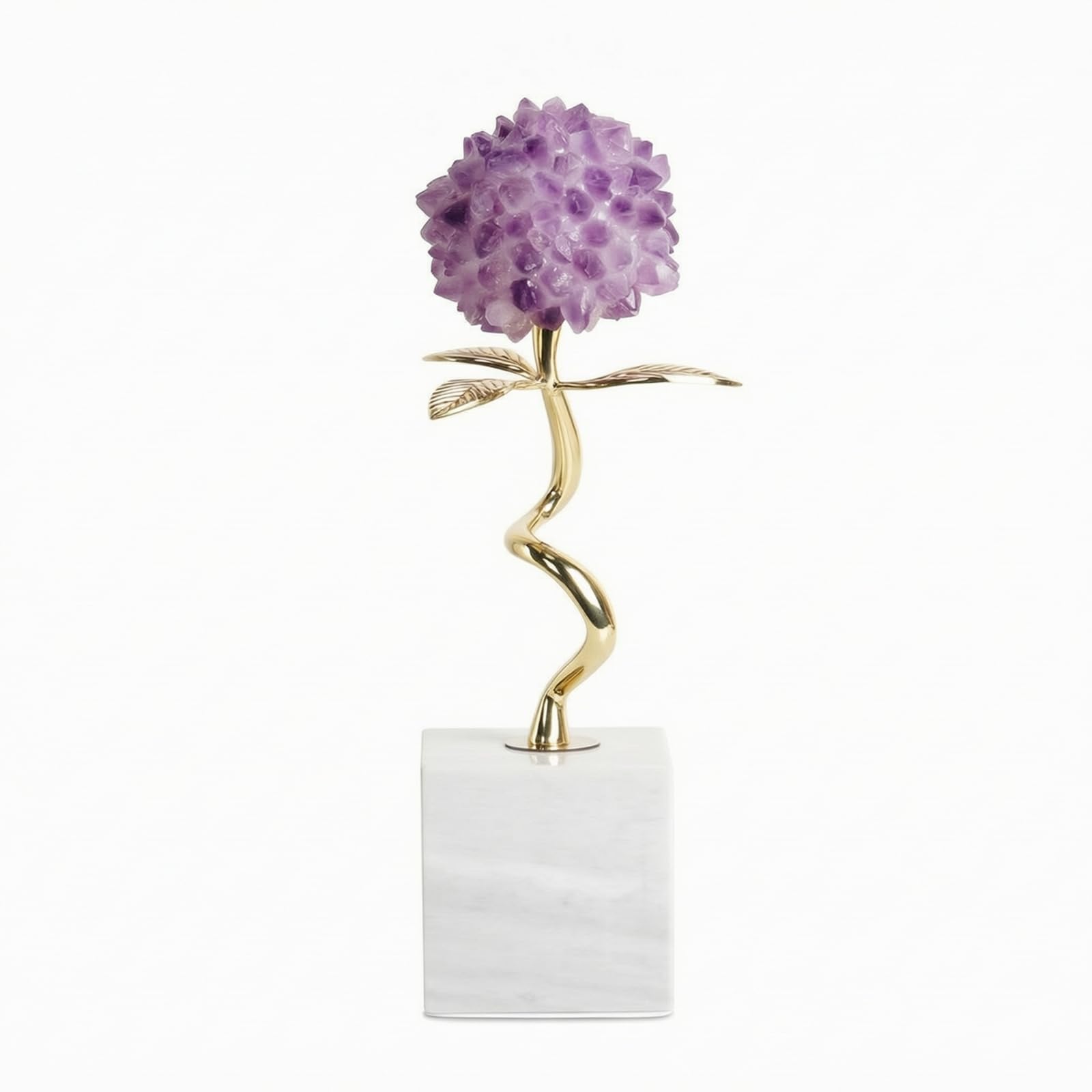F Fityle Pieza de Exhibición de Cristal Flor de Amatista Escultura Decorativa Estatua Floral con Base de Mármol y Estructura Estable Textura Facetada y Acabado, Tall Style