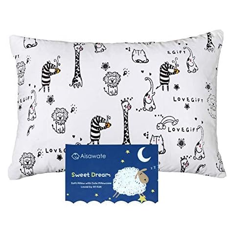Toddler Pillow with Pillowcase - 13X18 Soft Cotton Baby Kids Pillows for Sleeping - Washable and Hypoallergenic - Toddler Bedding Small Pillow - Baby Pillow for Cot Bed & Travel Cover
