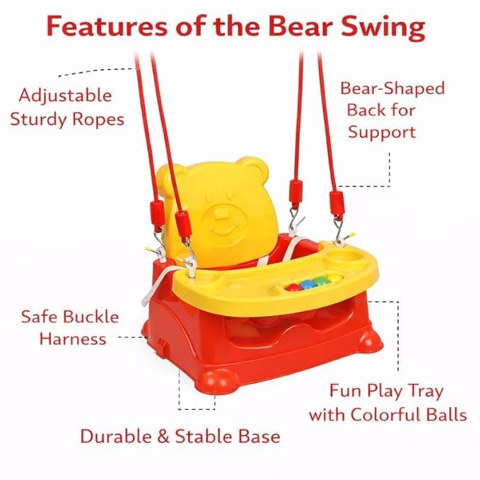 Image of Braintastic 6-in-1 Baby Booster Seat Cum Feeding High Chair | Multipurpose Floor, Dining & Play Seat for Toddlers | Detachable Tray with Toy Balls | Yellow & Red