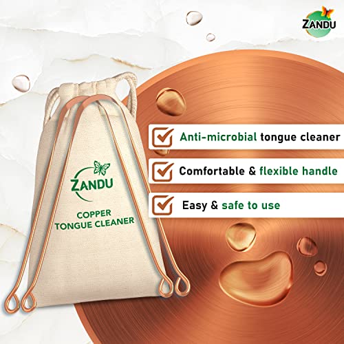 Image of Zandu Copper Tongue Cleaner (Pack of 2) :An Anti-Microbial Tongue Cleaner for Managing Oral Health | Reduces Bad Breath & Supports Digestive Health | Comfortable & Flexible Handle | Easy & Safe to Use