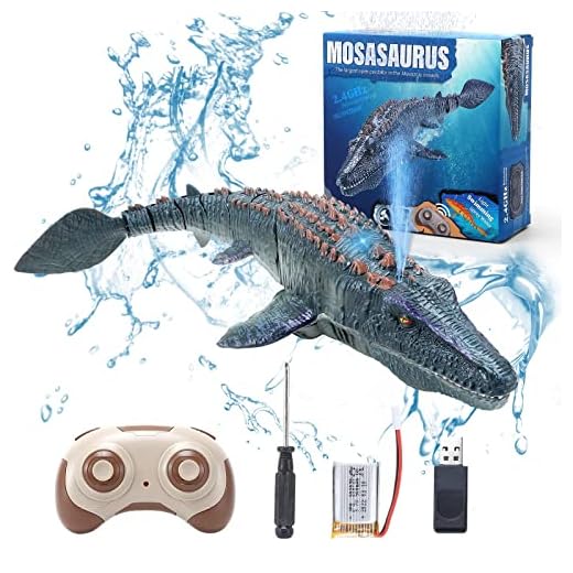 Remote Control Dinosaur Toys for Kids 3 4 5 6 7, Mosasaurus Diving Toys RC Boat with Light and Spray Water for Swimming Pool Lake Bathroom Ocean Protector Bath Toys