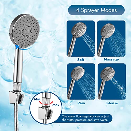 Cinwiny Rain Shower Head With Hand Held Sprayer Combo Polished Chrome Wall Mounted 8" 4-Setting Shower Head With 11 Inch Extension Arm High Pressure Handheld Showerhead Set With Hose,Flow Regulator #TOP3
