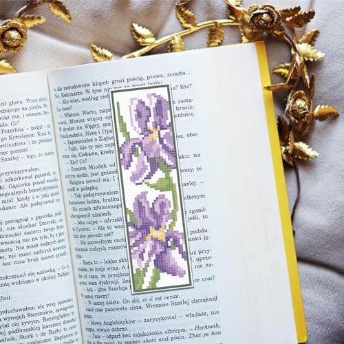 Image of FREEBLOSS 6 Set Iris Cross Stitch Bookmark Kits Hand Embroidery Kit for Beginners Counted Cross Stitch Kit DIY Bookmark Kit Full Cross Stitch Embroidery Kit for Women Hobby 22 * 8cm