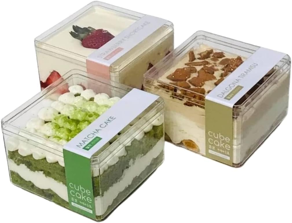 BAKER'S STUDIO 5 Pieces Tub Cake Box Clear Acrylic Plastic Square Cube Containers with Lids Â– Small Acrylic Storage Boxes for Cake,Desserts Â– Durable,Reusable,Multi-Purpose (3.75 x 3.75 x 2.25 Inches)