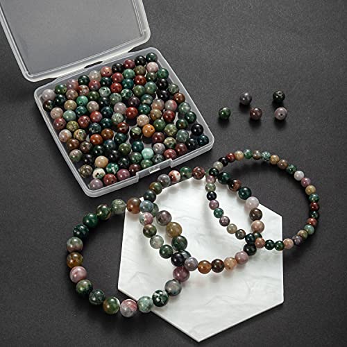Image of 100Pcs Natural Stone Beads 8mm India Agate Round Gemstone Loose Beads with Elastic Bracelet String for Bracelets Necklace Jewelry Making
