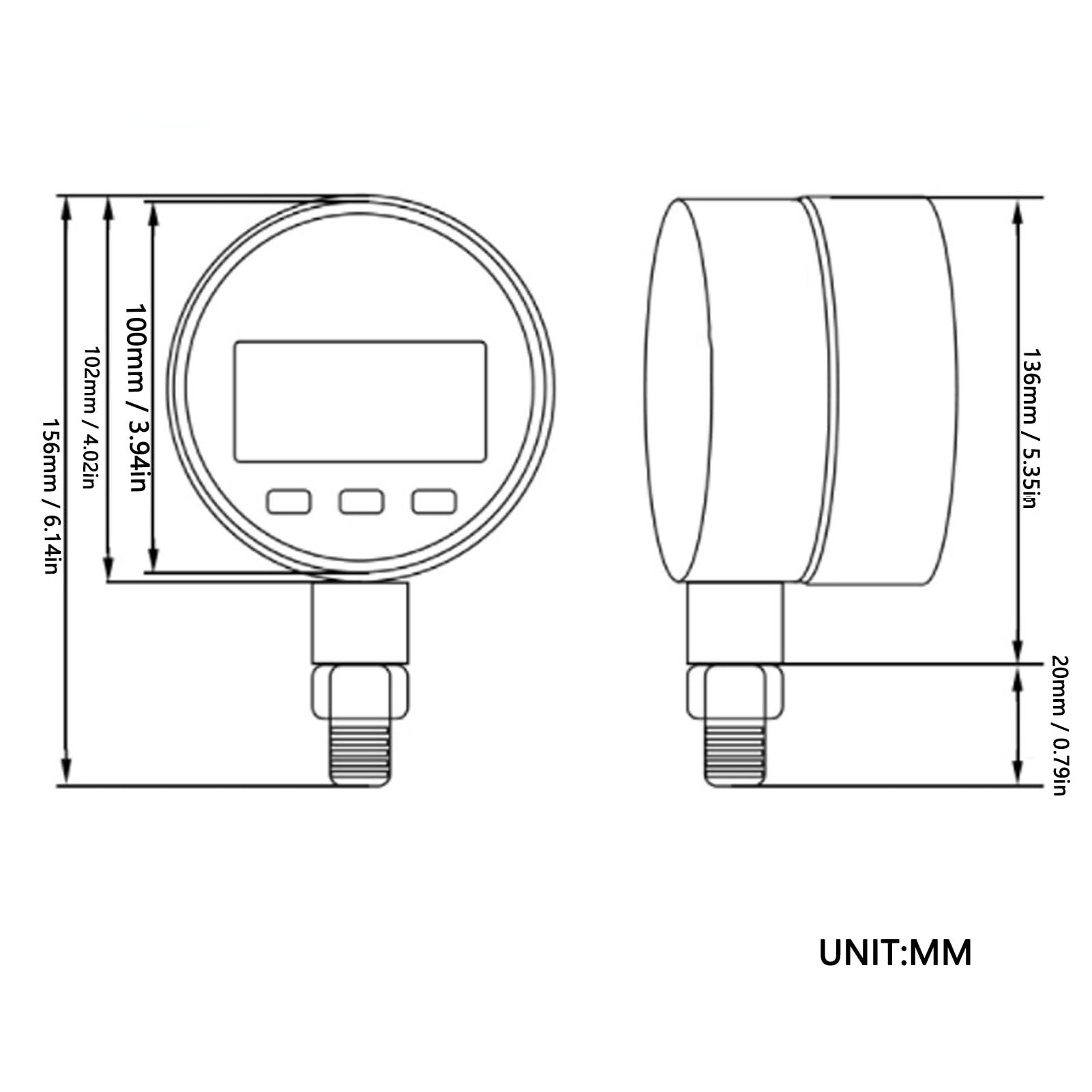 Fafeicy Manometro Digitale 0-16 Bar, Quadrante da 4 Pollici, Cassa in Acciaio Inossidabile, Filettatura M20x1,5, Precisione dello 0,4%, IP65 Impermeabile per Sistemi Idraulici Pneumatici