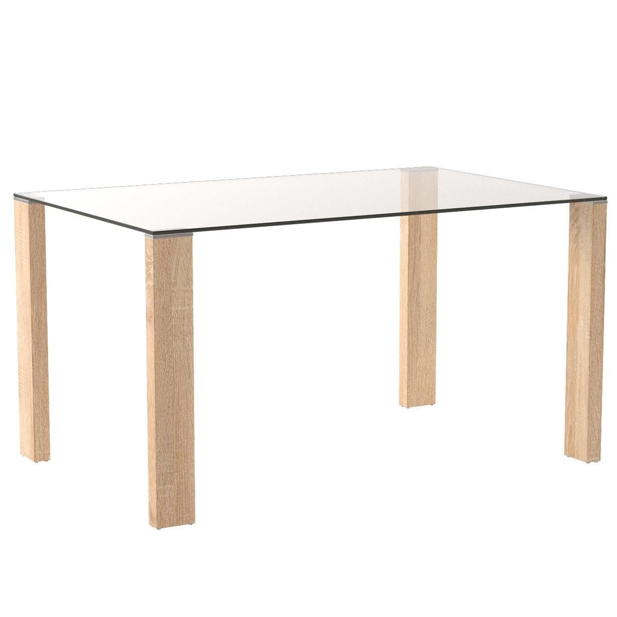 Homely | Mesa de Comedor ROSSET | Mesa Salón, Cocina, Oficina | Estilo Moderno | Diseño Sencillo, Actual y Elegante | Tapa Cristal Templado | Patas de MDF Laminadas Color Madera | 140x90 cm