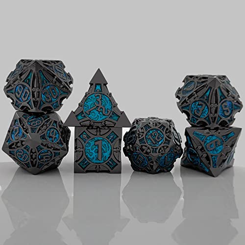 Dnd Dice Set Dungeons And Dragons Dice With Gift Box & Dice Bag Metal Polyhedral Dice Large D&D Dice Set For Rpg Mtg Pathfinder Role Playing Dice D And D Dice D20 D12 D10 D8 D6 D4 Black Flash Blue #TOP2
