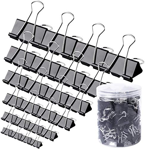 Wanbiao777 Metal Binder Clip Clamp, Foldback Clips,120 pcs Black Metal Office Paper Clamps