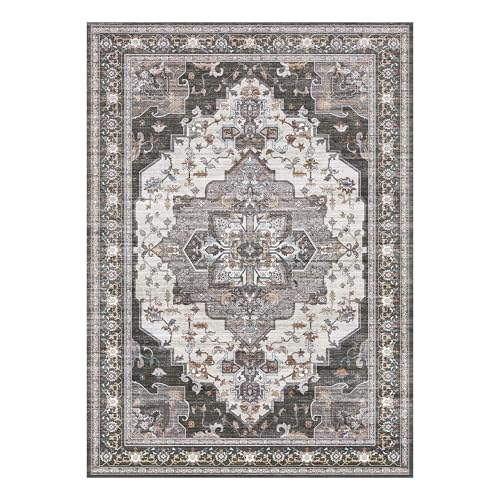 Image of BEIMO Area Rugs 8x10 for Living Room Bedroom, Modern Vintage Machine Washable Large Rug Soft Rug, Low Pile Floor Carpet with Non Slip Backing for Dining Room,Dark Grey