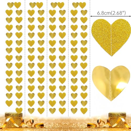 Image of Champagne-Gold Party-Decorations Heart Streamers Garland - 39Ft Graduation Wedding Engagement Hanging Paper Banner,Birthday Bachelorette Neutral Baby Bridal Shower Decor Banners