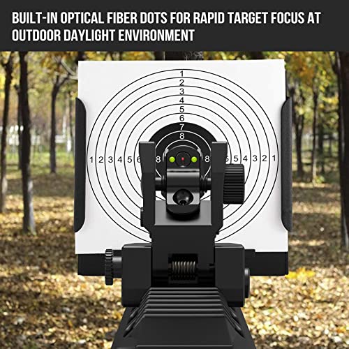 VOTATU V2 Fiber Optic Iron Sights, Flip Up Front and Rear Backup Sights with Green Red Fiber Optics Dots, Tool-Free Adjustable Front Sight Rapid Transition