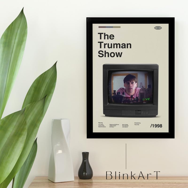 Image of BLINKART The Truman Show Movie Poster Frame 8x12 Inch | Premium 300 GSM Paper Wall Print | Mid Century Vintage Film Artwork for Home, Bedroom, Living Room, Office | Framed Photo Decor