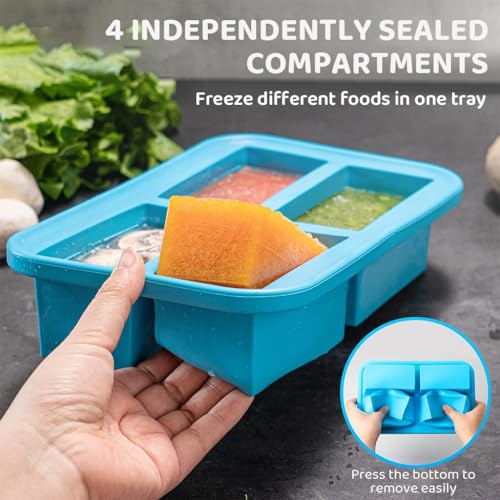 Image of Supvox 4-Grid Ice Cube Tray Large Frozen Soup Cube Mold with Lid Food-Grade Silicone Mold Tray for Miso Soup Cubes, Curry Cubes, Yogurt Frozen Cubes Multi Purpose Silicone Mold Tray