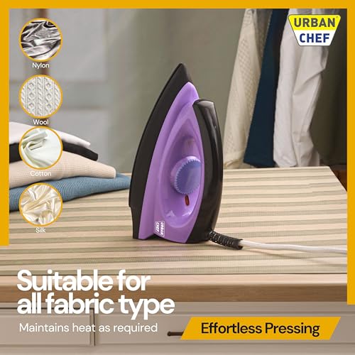 Image of Urban Chef Ease Pro Iron Press | 1 Year Warranty |1000 Watt | Iron Box, Press Iron | Electric & Dry Iron for Clothes | Light Weight | Non-Stick Coated Heavy Sole Plate | Purple & Black |